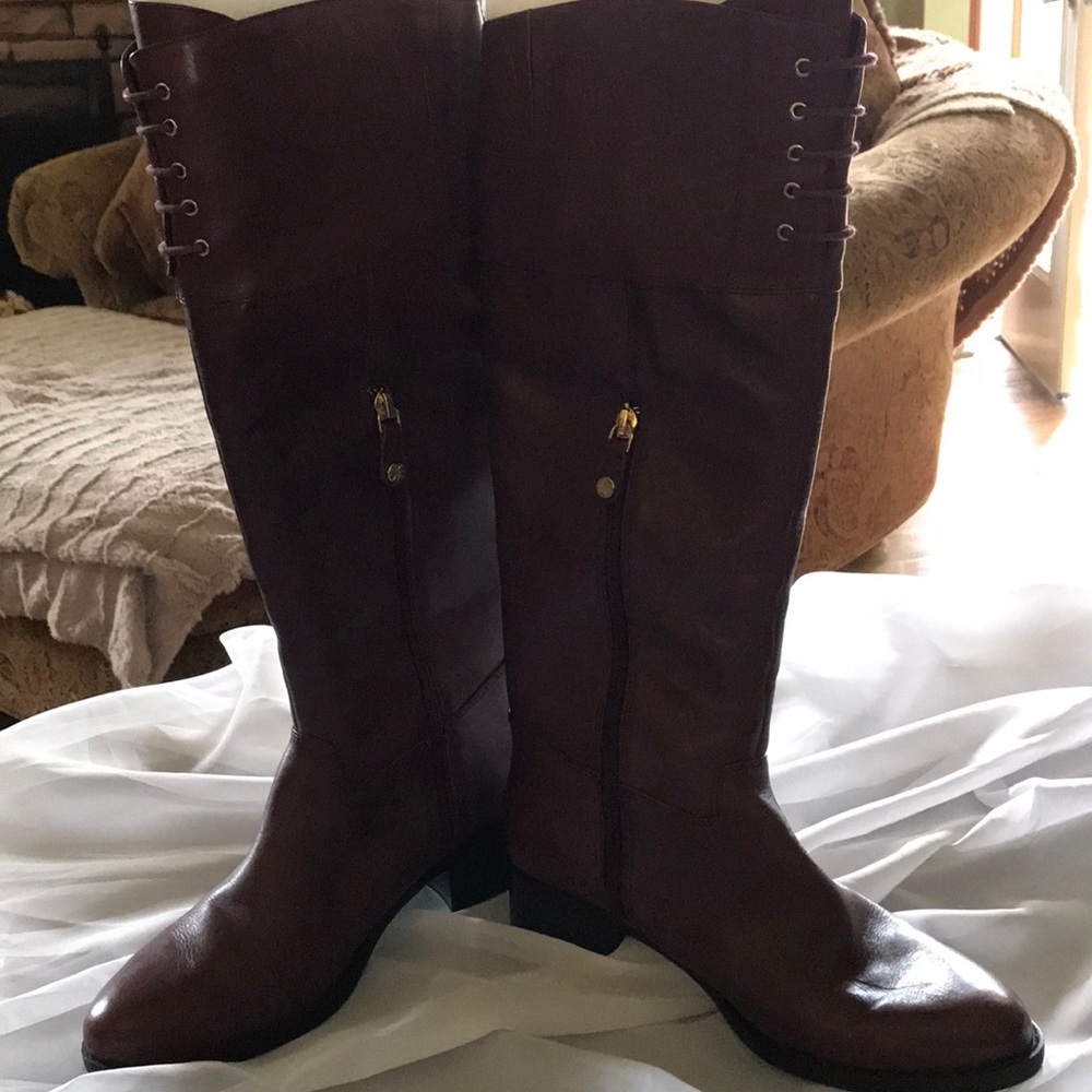 Leather knee high boots